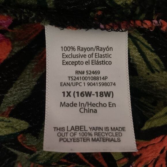 Terra & Sky Top Women's Size 1x Floral Colorful Peasant Ruffle Tie Front - Picture 4 of 6
